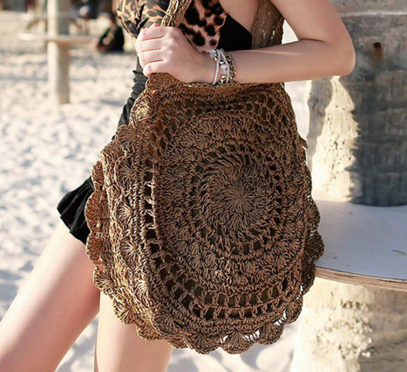 vintage straw knit shoudler bag