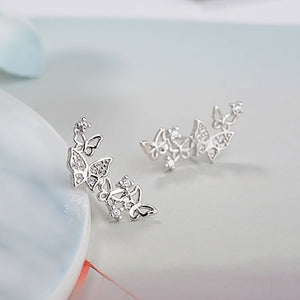 butterfly cluster sterling silver earrings