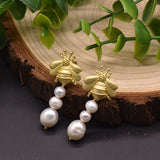 pearly golden bee earrings