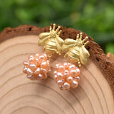 pearly golden bee earrings