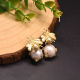 pearly golden bee earrings